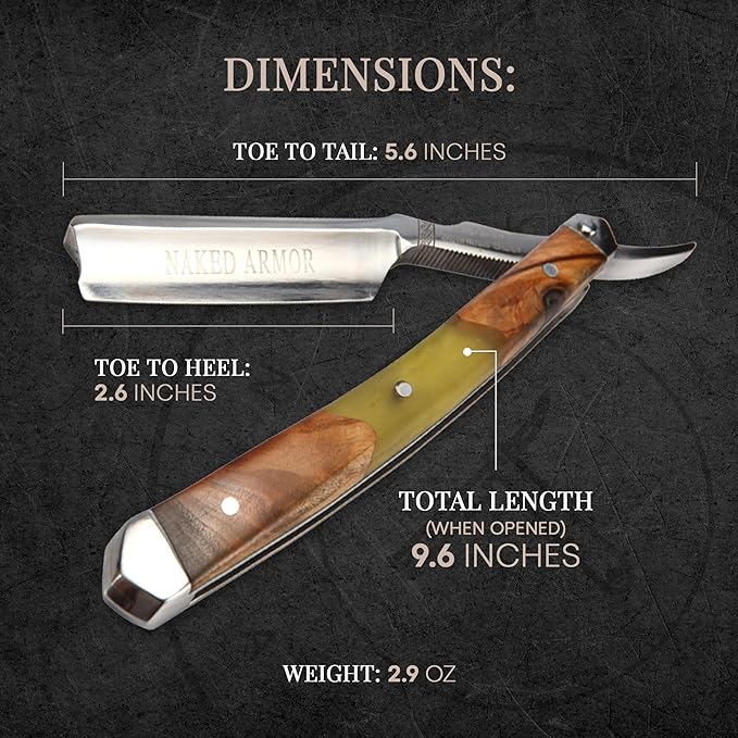 Naked Armor Professional Straight Razor for Men - Shave Ready 7/8 Japanese Stainless Steel Barber Razor - Griflet Straight Edge Razor with Sandalwood Handle Leather Travel Case &amp Gift Box