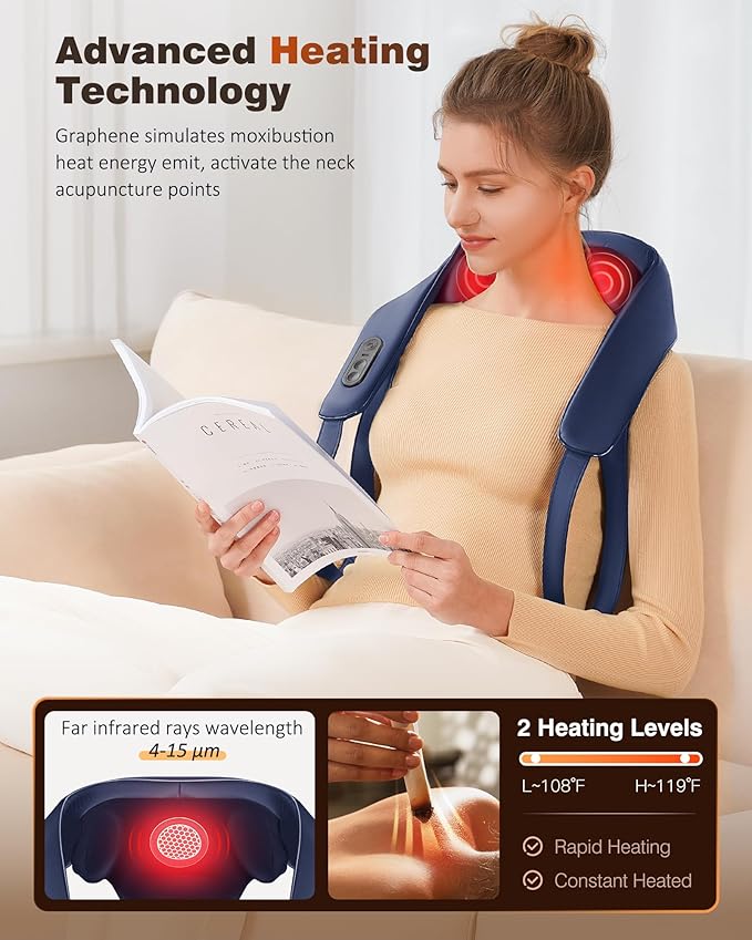 KNQZE Neck and Shoulder Massager with Heat Shiatsu Deep Kneading Foot Massager with Heat Compression