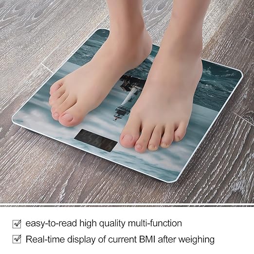 Lighthouse OceanScale for Body Weight with LCD High Precision Weighing Scales Fashion Sturdy Tempered Glass Weight Scales Easy-to-Read Digital Bathroom Scale for Daily 400lb