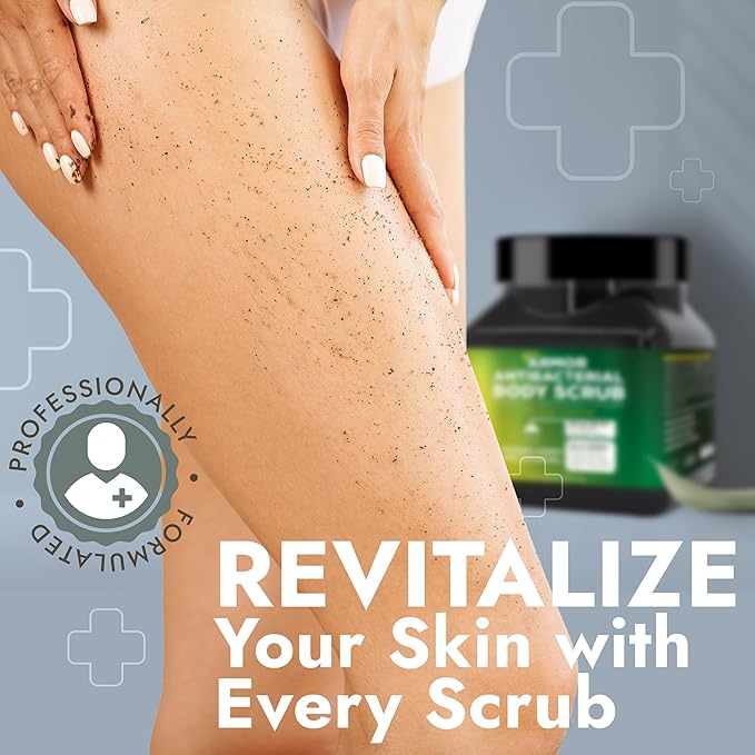 Antibacterial Body Scrub | Manuka Honey &amp Charcoal | Kills 99.9% of Germs &amp Bacteria | Body Scrub Exfoliator Deep Cleansing &amp Purifying for Smooth Fresh &amp Soft Skin | 16 fl oz
