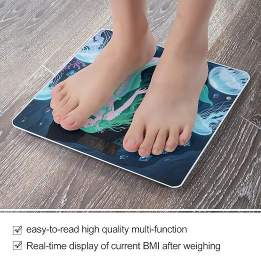 Mermaid in The Mysterious Cave Weight Scale Large Digital Bathroom Scales with Bright LED Display Non Slip Digital Scale and Step On Fashion Weighing Machine for Body