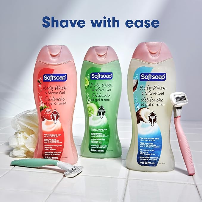 Softsoap Moisturizing Body Wash and Shave Gel Rich Coconut Scent 20 fl oz Bottle (Pack of 4)