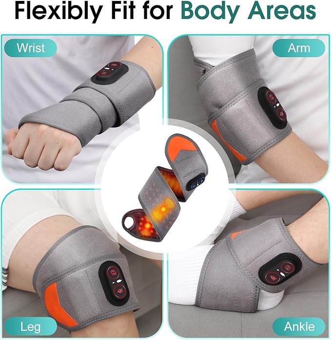 Wrist Heating Pad with Massage Cordless Wrist Hand Heating Pad for Pain Relief Red Light Heated Wrist Wrap with 3000mAh Battery Vibration and Adjustable Heat Settings - Left Right Hand