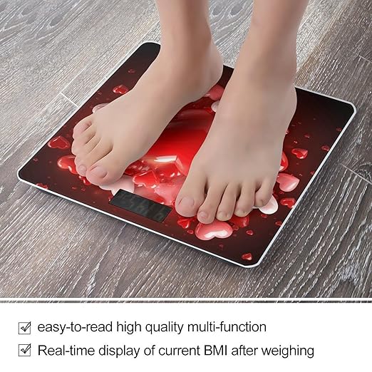 Love Red Hearts Bathroom Scale Automatic Power On/Off Body Scales LCD Backlight Display Square Digital Scale Rounded Corners Bathroom Scales for Home Bedrooms