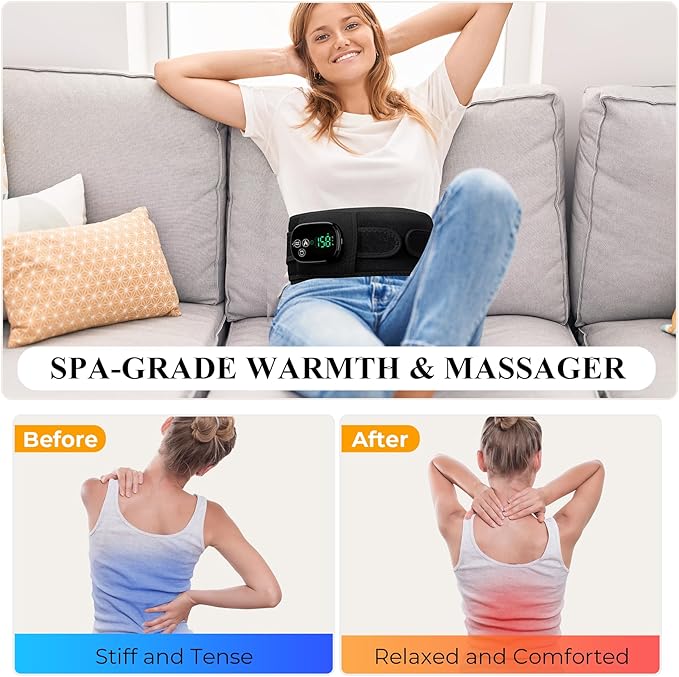 Heating Pad with Massager for Back Comfort Cordless Lower Back Massager with 6 Heat Levels Portable Vibrating Heated Belt for Lumbar/Abdominal- Gifts for Women Men Mom &amp Dad