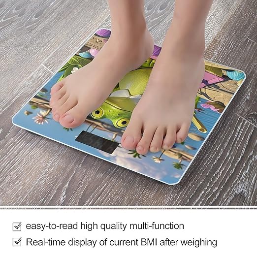 Funny Yoga Frog Bathroom Scale Automatic Power On/Off Body Scales LCD Backlight Display Square Digital Scale Rounded Corners Bathroom Scales for Home Bedrooms
