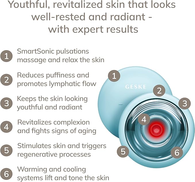 GESKE SmartAppGuided™ Sonic Cool &amp Warm Face &amp Body Massager | 9 in 1 | Electric Massager | Face &amp Body | Battery-Free Cooling &amp Warming | Firms Relaxes &amp De-Puffs Skin | with Sma