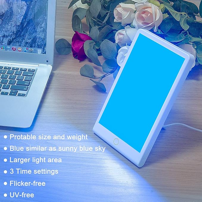 Light Therapy Lamp SMY Blue Light Energy Lamp and Adjustable LED Blue Light Tablet One Touch with Timer 100% UV Free