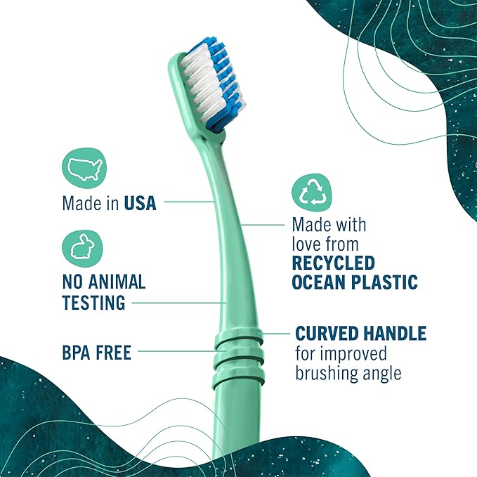 Preserve Ocean Plastic Initiative (POPI) Adult Toothbrush Made in USA from Recycled Ocean Plastic Coral Soft 6 Count