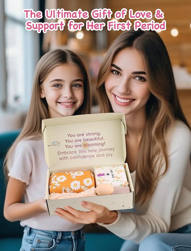 First Period Gift Kit for Girls 9-12 | Complete Tween Period Set with Daisy Yellow Bag Leak-Proof Panties Teen Pads Wipes Diary Nail Stickers &amp More – Perfect for School &amp Travel (M)