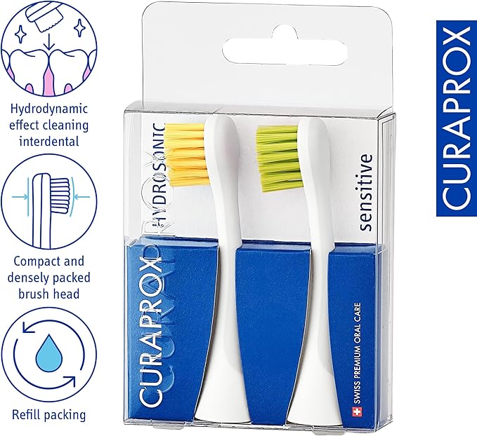 Curaprox Hydrosonic Brush Heads Rainbow Sensitive Duo – for Gentle Gum Care &amp Daily Cleaning | Yellow/Green 2-Pack | Compatible with All Curaprox Sonic Models | Swiss Made