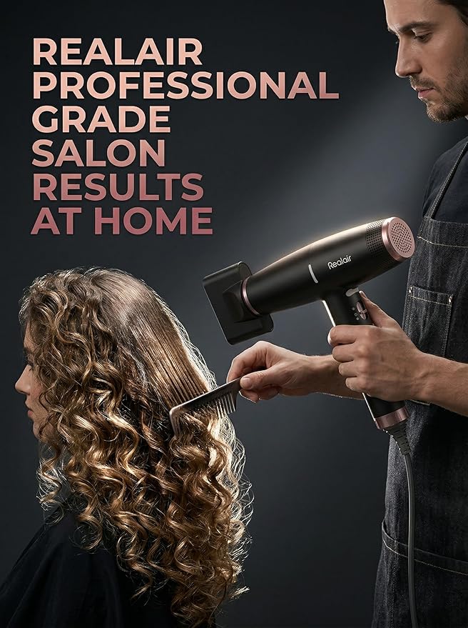 Professional Ionic Hair Dryer with Diffuser - Lightweight Compact Powerful &amp Fast Salon Blow Dryer with High Speed Brushless Motor for Travel Women &amp Men Ceramic Black JQ801