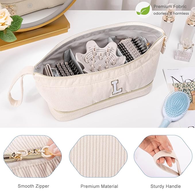 Initial Personalized Hair Dryer CaseDouble-Layer Hair Tools Travel Carrying Case for Shark FlexStyle/SmoothStyle with Hair Dryer Bag - Hair Air Wrap Dryer Case Flat Curling Iron Travel Organizer