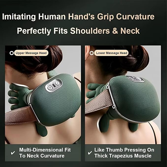 Bionic Heated Neck and Back Massager – 4D Shiatsu Deep Tissue Electric Massager with Heat Cordless Portable Design Simulated Human Hand Kneading for Pain Relief &amp Muscle Relaxation