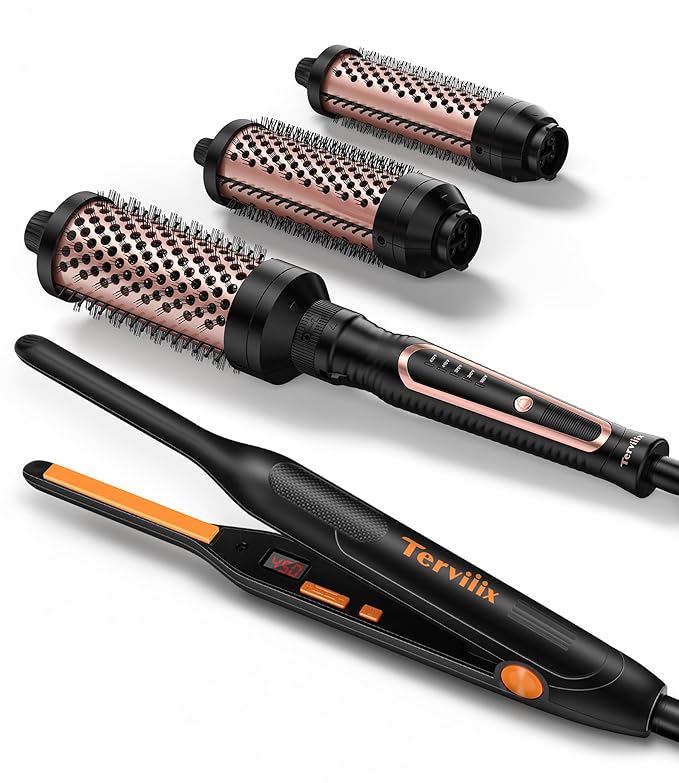 Terviiix Pencil Flat Iron(Orange) &amp PRO Thermal Brush Set