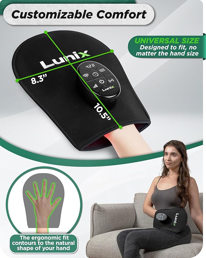 Lunix LX23 Red Light Therapy for Hand 50 Triple Chips LED 850 and 660nm Infrared Therapy for Circulation &amp Joint Support with Vibration Portable Rechargeable Adjustable Intensity