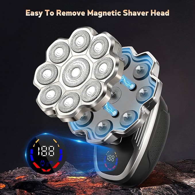 Electric Razor for MenHead Shavers for Bald MenElectric Shavers for Men with Wet &amp Dry Bald Head Shaver 9D Floating 5-in-1 Body Shavers Comes with Magnetic Detachable Blades