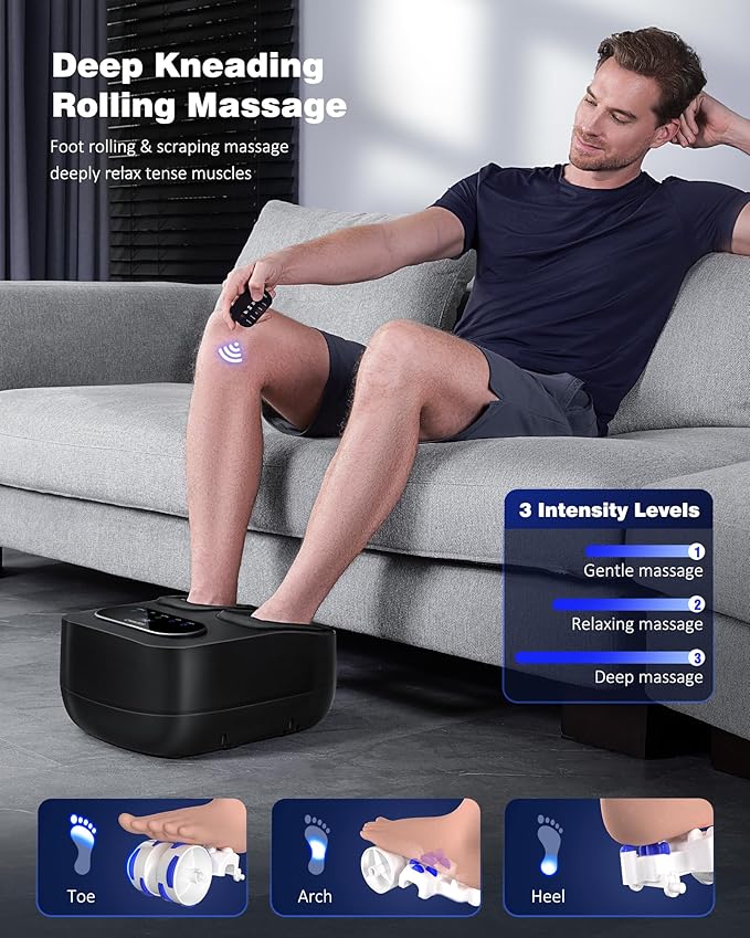 KNQZE Foot Massager with Heat and Remote Shiatsu Deep Kneading Feet Massager for Plantar Fasciitis &amp Neuropathy Foot Warmer Gifts for Mom Women Men Dad Fits Up to Men Size 12