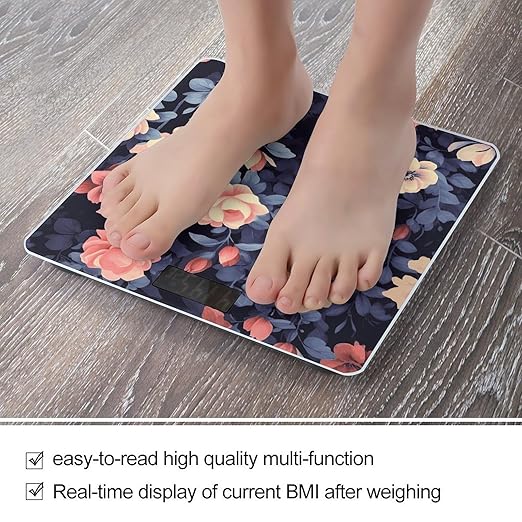 Vintage Floral Smart Scale for Body Weight Accurate Bathroom Scale with LED Display Digital Weight Scales Weighing Machine High Precision Scales for Bath Home