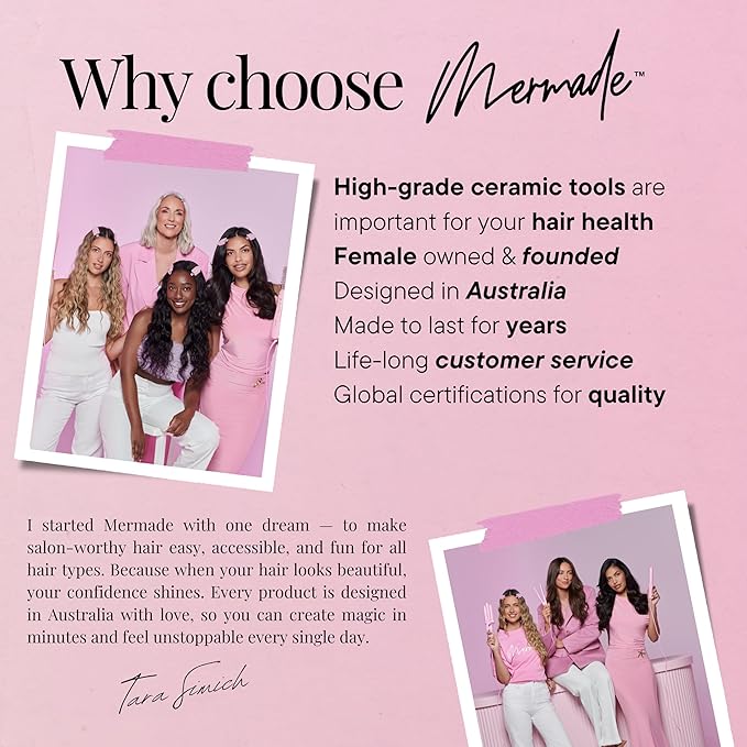 Mermade Hair Aircurl Curling Iron - 1.25 Inch Ceramic Barrel with Clamp Hair Curler for Long Medium &amp Short Hair Ionic Technology Lower Heat Temperatures for Healthier Hair Styling - 1.25 P