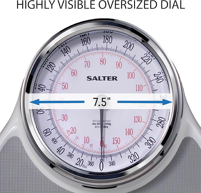 Salter Pro-Helix Professional Oversized Bathroom Scale with Grey Vinyl Anti-Slip Bath Mat 400 LB Capacity Analog Scale 18.25 x 13.0 inch Grey