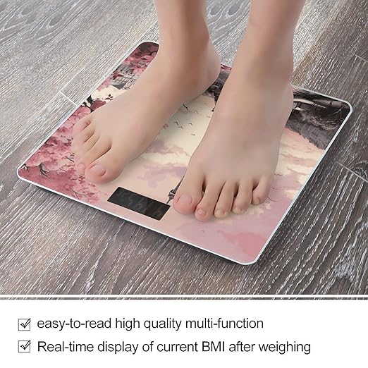 Romantic Paris Tower Bathroom Scale Automatic Power On/Off Body Scales LCD Backlight Display Square Digital Scale Rounded Corners Bathroom Scales for Home Bedrooms