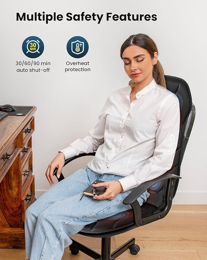COMFIER Massage Chair Pad Back Massager with Heat for Back Pain Relief Chair Massage Mat with 5 Vibration Mode &amp 8 Massage MotorsChair Massager for Office Home ReclinerGifts for Mom Dad