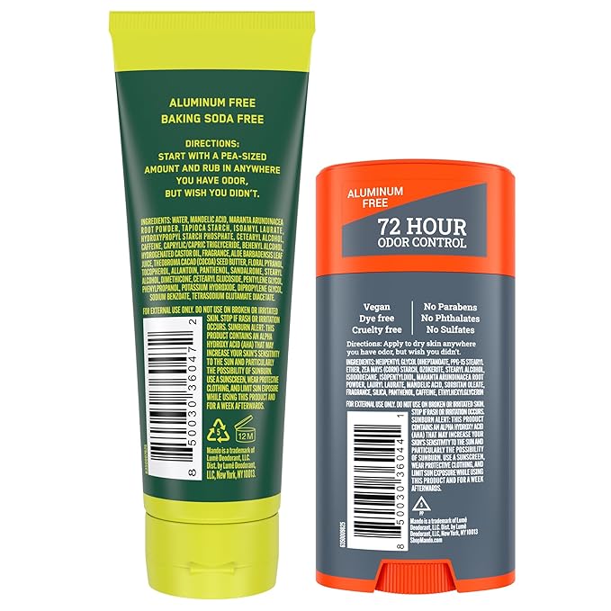 Mando Whole Body Deodorant - Invisible Cream Tube and Solid Stick - 72 Hour Odor Control - Aluminum Free Baking Soda Free Skin Safe - 3.0 Ounce Tube and 2.6 Ounce Solid Stick Bundle - Mt Fuji