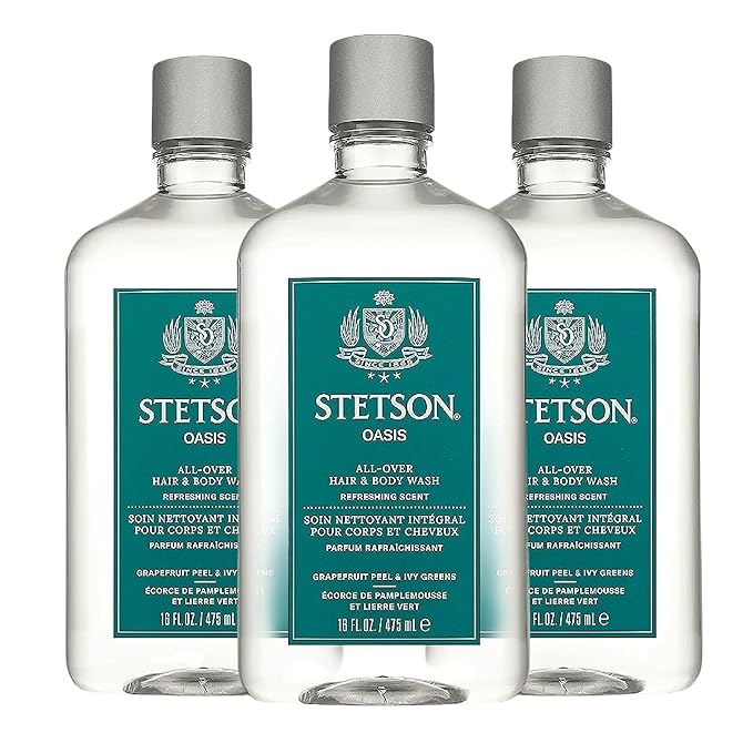 SCENT BEAUTY STETSON Personal Care All Over Hair &amp Body Wash Moisturizing Body Wash &amp Shampoo - 16 oz - 3 Pack - Oasis