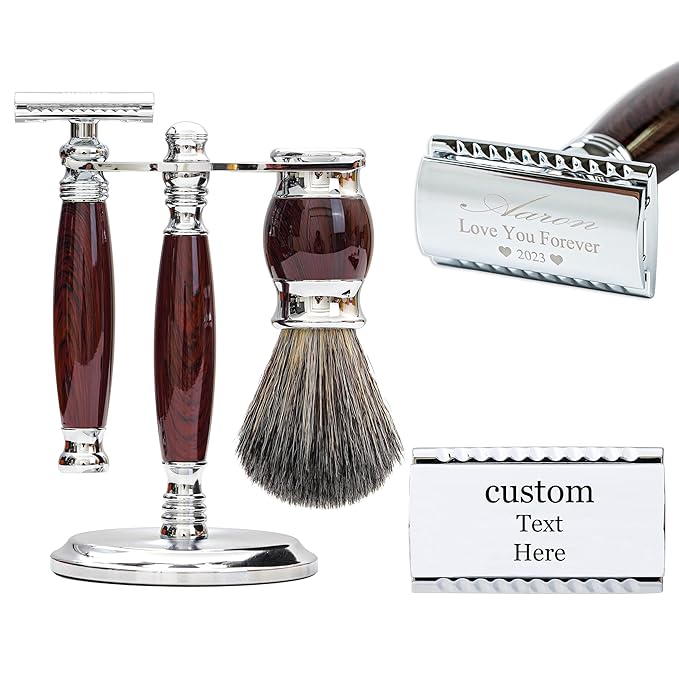 FREED Customized Luxury Men's Safety Razor set with Laser Engraving Aluminum Alloy Material incloud 120 Japanese Stainless Steel BladesIt's the best gift for men fathersor birthdays.