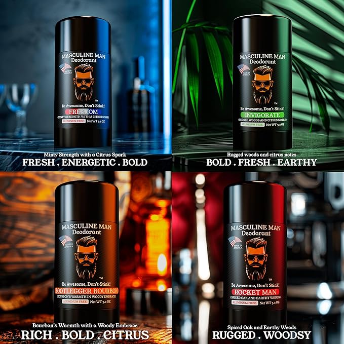 Deodorant for Men - Aluminum Free Mens Deodorant - Natural Deodorants - Sweat Protection for Underarm - Stain-Free Stick Deodorants - Made in USA 3.2oz (Pack of 4 The Box)