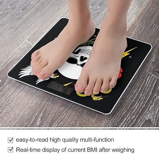 Women's Digital Bathroom Weighing Scale Automatic Switch Energy Saving Scale Smart Scale for Body Weight Vintage Rock Snake Knife Wild Eagle Rose Skull