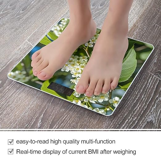Bird Cherry in Bloom Smart Scale for Body Weight Accurate Bathroom Scale with LED Display Digital Weight Scales Weighing Machine High Precision Scales for Bath Home