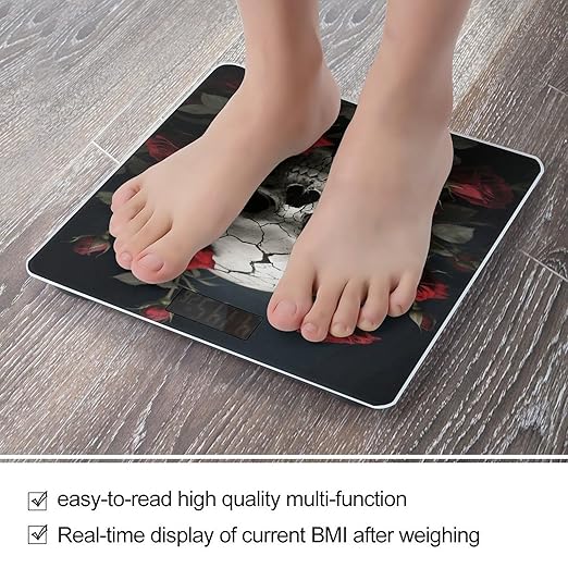Skull Rose Bathroom Scale for Body Weight LCD Display Digital Bathroom Scale Tempered Glass Bathroom Weight Scales Fashion Smart Scales for Home Bedroom 400 Lb
