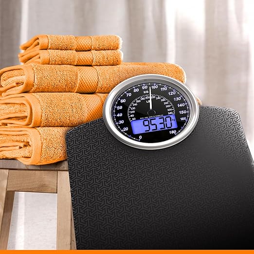 ZENO Hybrid 2-in-1 Analog &amp Digital Weighing Scale for Body Weight up to 400lbs - Thick Tempered Glass - Extra Large Display - Easy to Read Digital Bathroom Scale - New - Black Nova