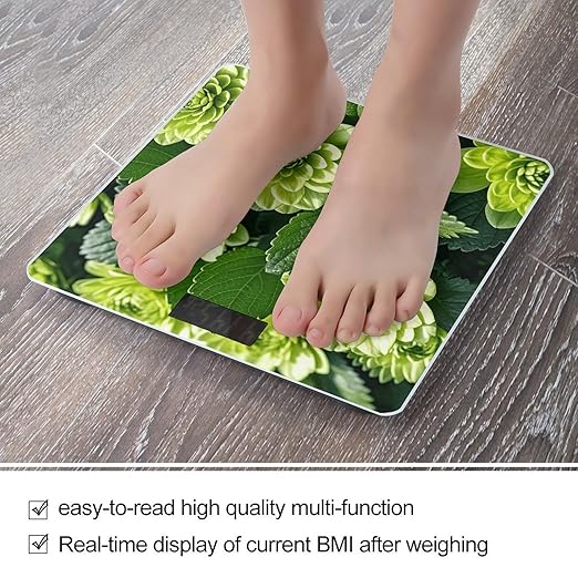 Green Floral Scale for Body Weight Digital Bathroom Scale Toughened Glass High Precision Scales for Body Weight with Large LCD Backlight Display Weight Scales