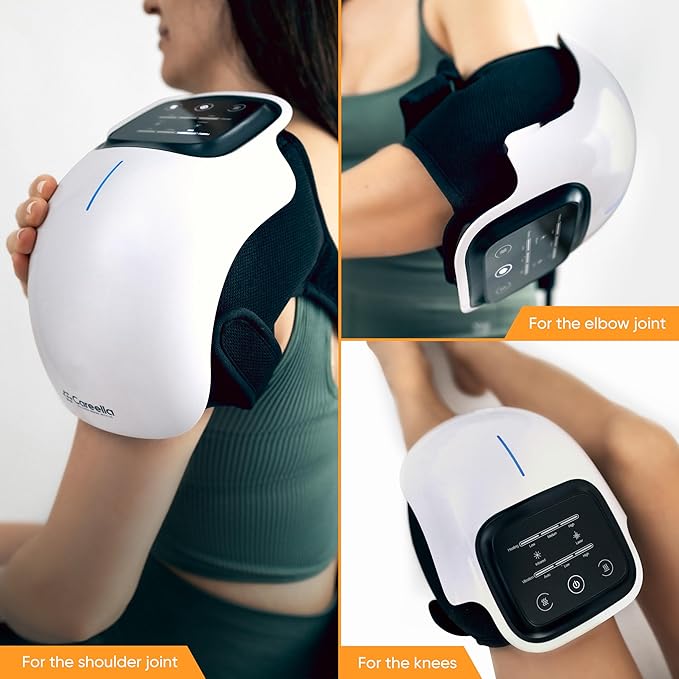 Careella Advanced Wireless XL Knee Massager with Bag – Heated &amp Rechargeable Pad with Smart Vibration Adjustable Brace &amp Gentle Light – Cordless Comfort Device for Knees &amp Joints – Portab