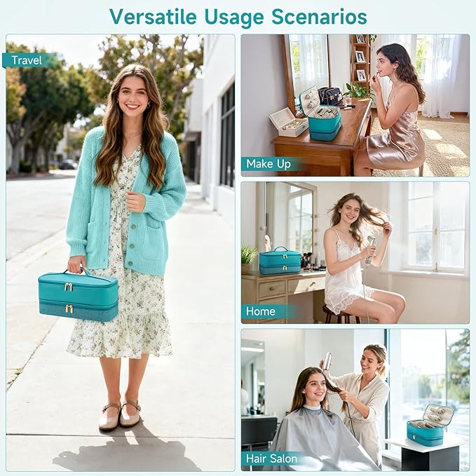 Travel Hair Dryer Case for Shark Flexstyle Double-Layer Carrying Case for Shark Flex Style Blow Dryer Portable Hair Tools Storage Organizer Bag for Shark Beauty Hairdryer Attchments (Teal Green)