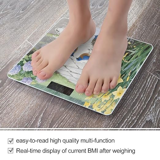 Summer Bluebirds Daffodil Weight Scale Large Digital Bathroom Scales with Bright LED Display Non Slip Digital Scale and Step On Fashion Weighing Machine for Body