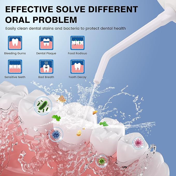 ZUAMEGURechargeable Water Flosser for Teeth Cleaning - Designed for Teeth Portable Oral Irrigator IPX7 Waterproof Includes 5 Professional Tips - Ideal for Daily Oral Care and Family Travel Use