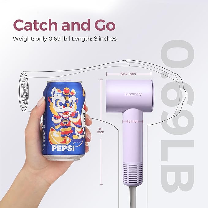 Dual Voltage Hair Dryer for Worldwide Travel High-Speed Blow Dryer for 5X Faster Drying 200M Negative Ions 0.69lb Portable Travel Hair Dryer for Salon Results at Home &amp Abroad S4AT (Purple)