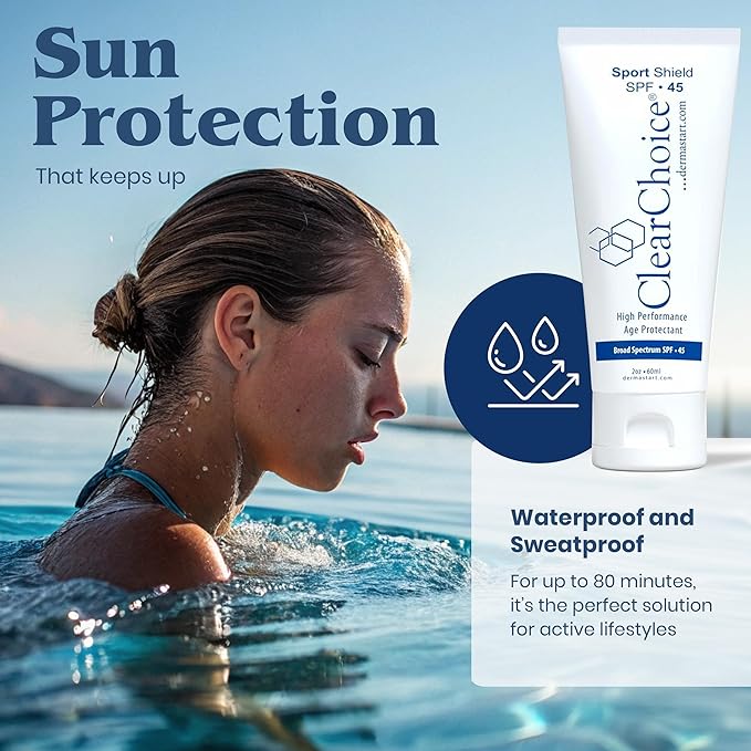 Clear Choice Sport Shield SPF 45 – Mineral Sunscreen &amp Moisturizer | Non-Greasy Broad-Spectrum Face &amp Body SPF | Micronized Zinc Oxide | No White Cast | Dermatologist Recommended 60 ml / 2 oz