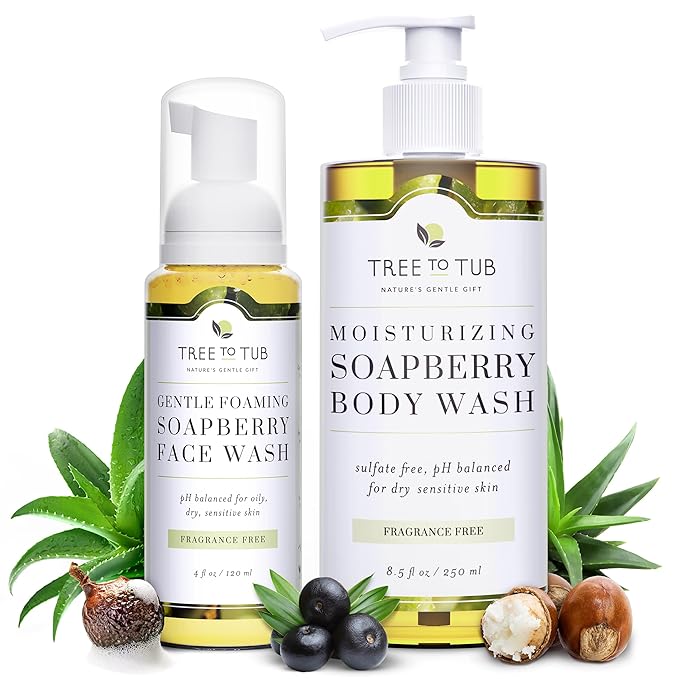 Tree to Tub Unscented Body Wash for Sensitive Skin and Dry Skin &amp Sensitive Skin Face Wash for Dry Skin - Moisturizing pH Balanced Fragrance Free Body Wash &amp Gentle Face Cleanser for Women &am