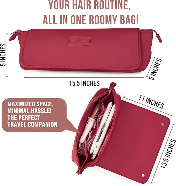 BAREFOOT CARIBOU Hair Tools Travel Bag and Heat Resistant Mat for Flat Irons Straighteners Curling Iron and Haircare Accessories 2-in-1 design with Interior Pockets Portable Organizer