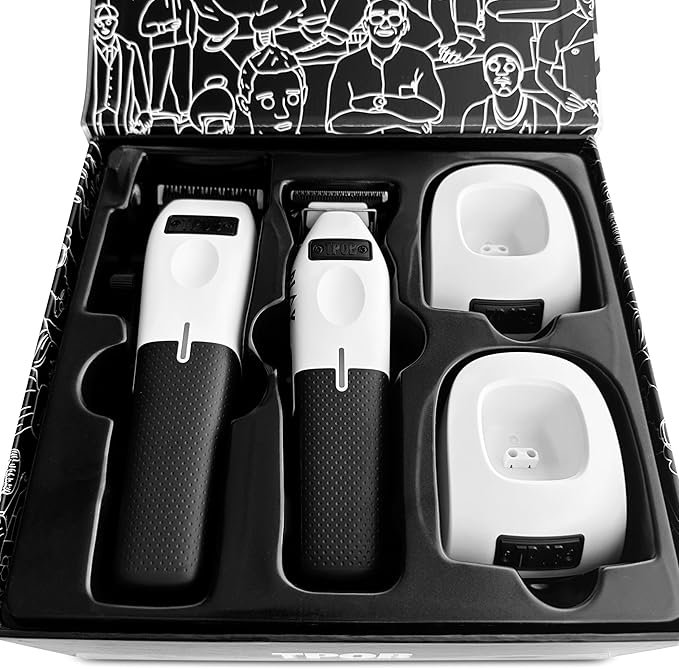 TPOB Play Barber Hair Clippers &amp Trimmer for Men 7500 RPM with Rubber Grips (White 2 Set)