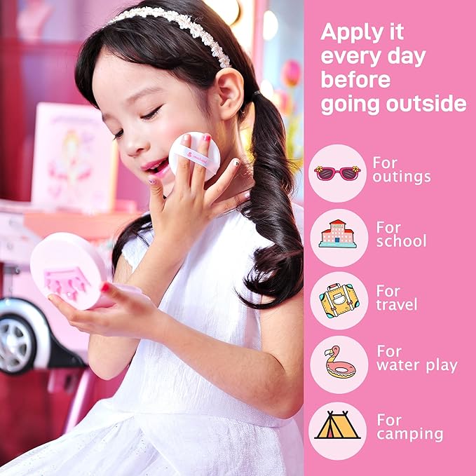 Peachand Baby Kids Mineral Sun Cushion SPF50+ PA++++ Korean Skin Care Pink ribbon – Set with 1 Cushion and 1 Refill