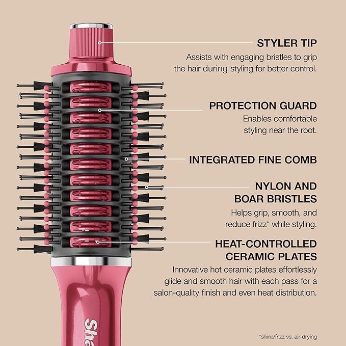 Shark Glossi 2-in-1 Hot Tool and Air Glosser | Ultra-Fast Ultra-Glossy Blowouts at-Home | Heat-Controlled Ceramic Curly Coily and Color Friendly | Raspberry | HT302BP
