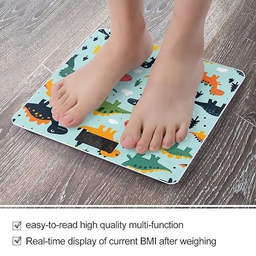Smart Scale for Body Weight Digital Bathroom Weighing Scale Energy Saving Scale Funny Dinosaurs Mint Green Cute Cartoon