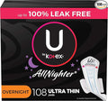 U by Kotex AllNighter Overnight Feminine Pads with Wings Ultra Thin 108 Count (3 Packs of 36) (Packaging May Vary)