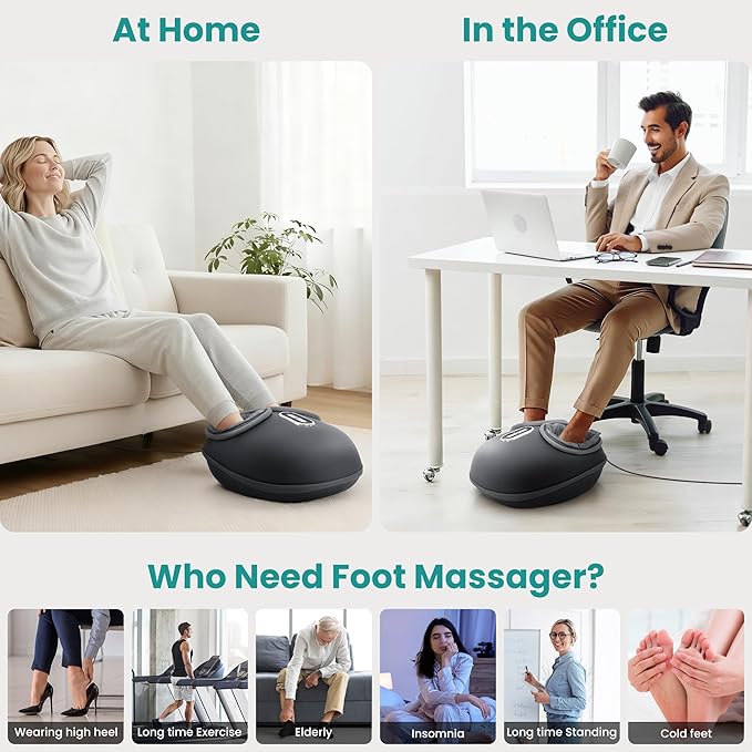 Nekteck Shiatsu Foot Massager with Heat [2026 Upgraded] 3 Modes Deep Kneading Therapy Air Compression Feet Massage Tool for Plantar Fasciitis Relaxation Gifts for Men Women Fits Size to US 13